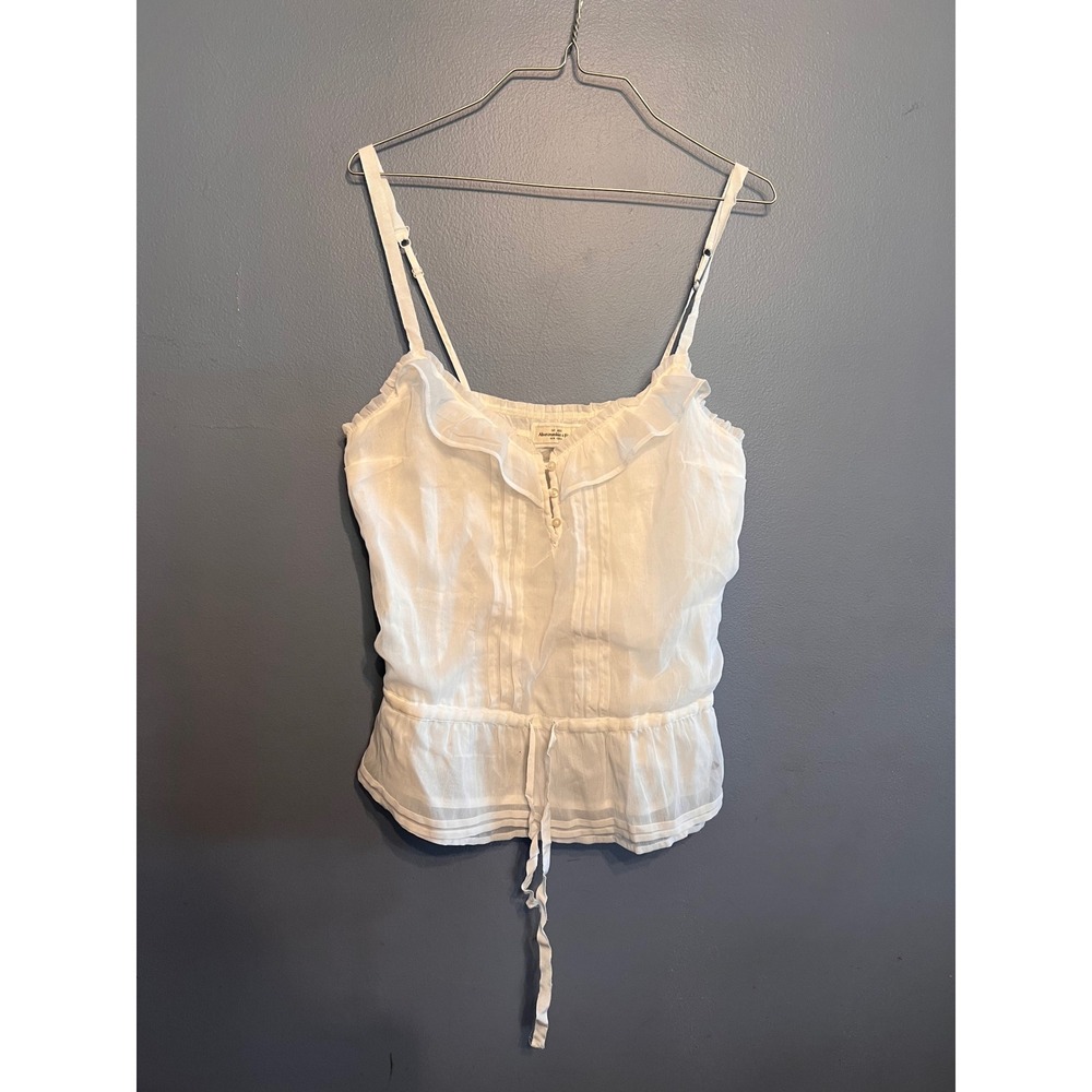 Abercrombie & Fitch White Sheer Camisole Tie Peplum Waist Ruffles Sz LG Boho